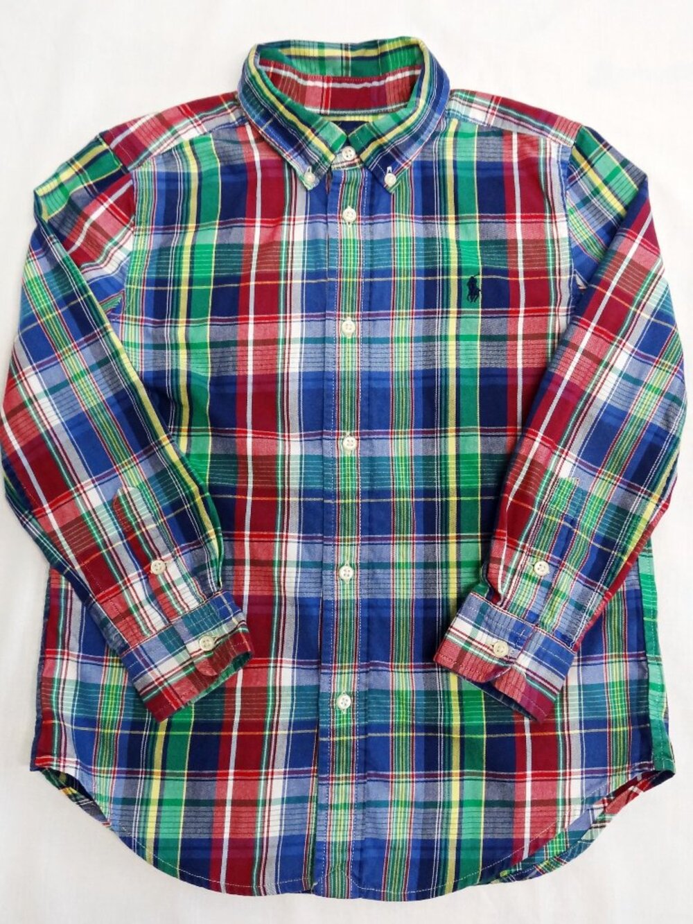 RALPH LAUREN Boys Size 7 Plaid Long Sleeve Button Down Shirt Red Blue Green
